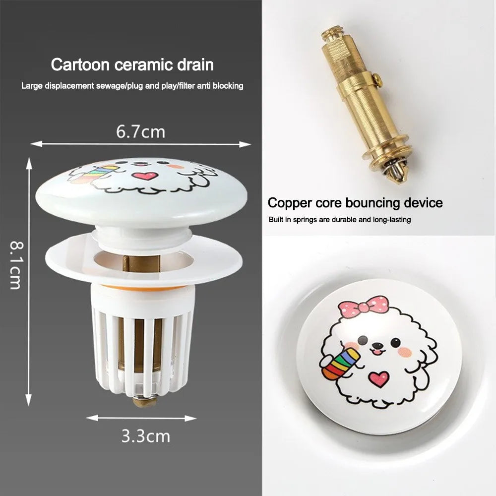 Cute Puppy Pattern Rebound Drain Plug Pop-up Design Anti-clogging Function Pop-up Basin Filter Anti-clogging Hair Catcher