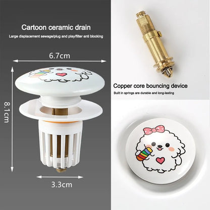 Cute Puppy Pattern Rebound Drain Plug Pop-up Design Anti-clogging Function Pop-up Basin Filter Anti-clogging Hair Catcher