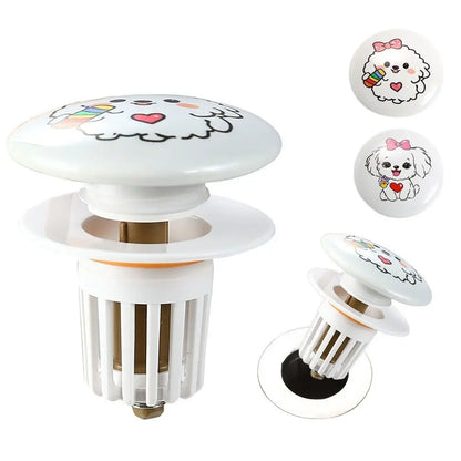 Cute Puppy Pattern Rebound Drain Plug Pop-up Design Anti-clogging Function Pop-up Basin Filter Anti-clogging Hair Catcher