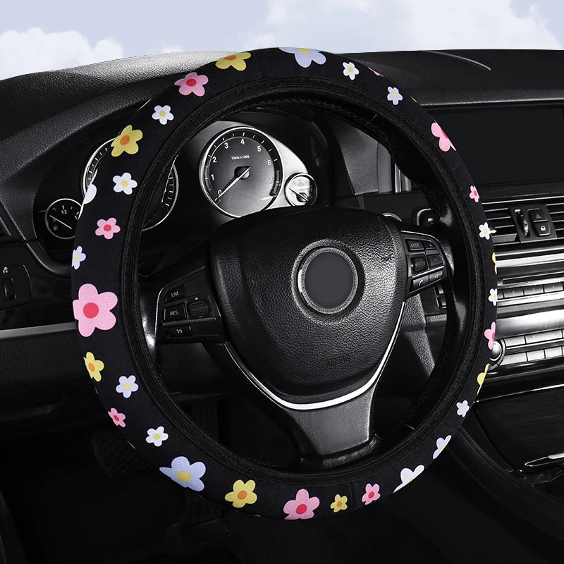 Small Fresh Flower Elastic No Inner Ring Car Steering Wheel Cover