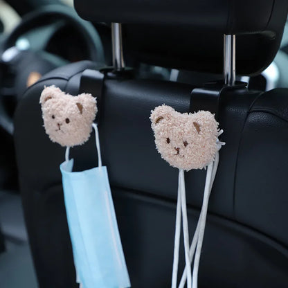 2Pcs Cute Cartoon Bear Car Seat Back Hooks Storage