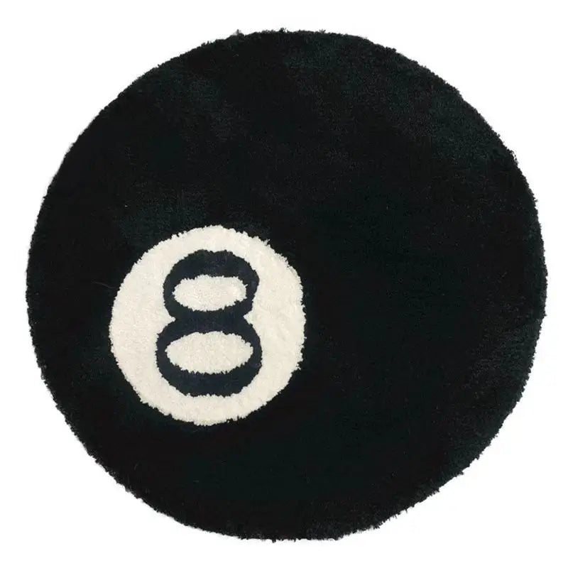1 Pack Black Billiards 8 Ball Round Flocked Floor Bedroom Anti-Slip Carpet Mat