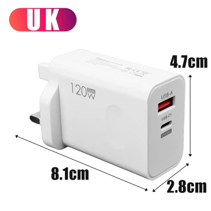 120W Fast Charger USB Type C PD Cable Fast Charging Quick Charge Adapter For iPhone 16/15 Pro Xiaomi Samsung Oneplus Huawei
