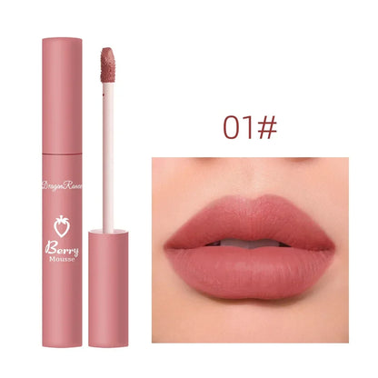 3 Pcs Strawberry Lip Glaze Set Velvet Matte Liquid Lipstick Lipstick Non Stick Cup