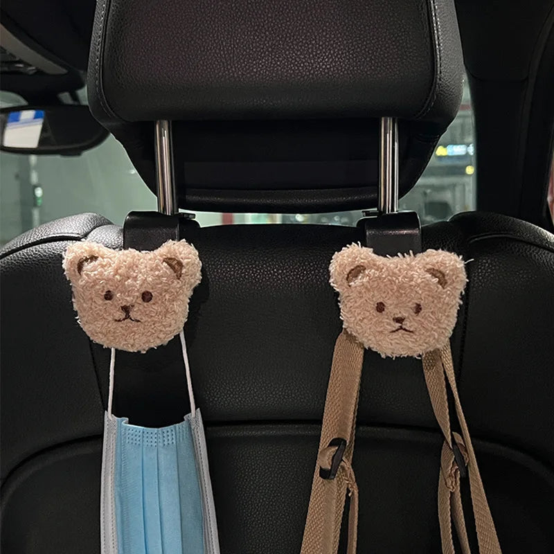 2Pcs Cute Cartoon Bear Car Seat Back Hooks Storage