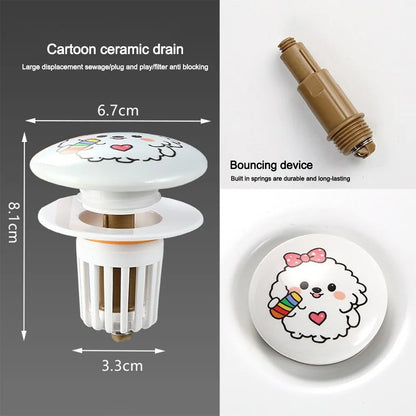 Cute Puppy Pattern Rebound Drain Plug Pop-up Design Anti-clogging Function Pop-up Basin Filter Anti-clogging Hair Catcher