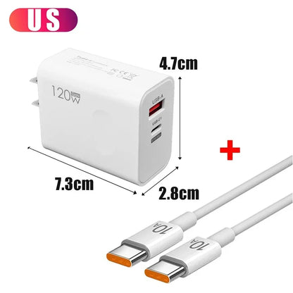 120W Fast Charger USB Type C PD Cable Fast Charging Quick Charge Adapter For iPhone 16/15 Pro Xiaomi Samsung Oneplus Huawei