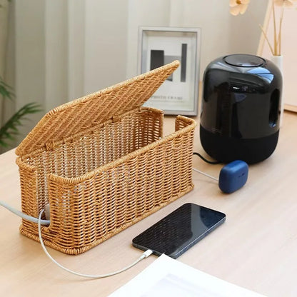 Imitation Rattan Cable Organizer Box