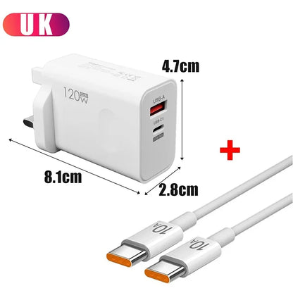 120W Fast Charger USB Type C PD Cable Fast Charging Quick Charge Adapter For iPhone 16/15 Pro Xiaomi Samsung Oneplus Huawei