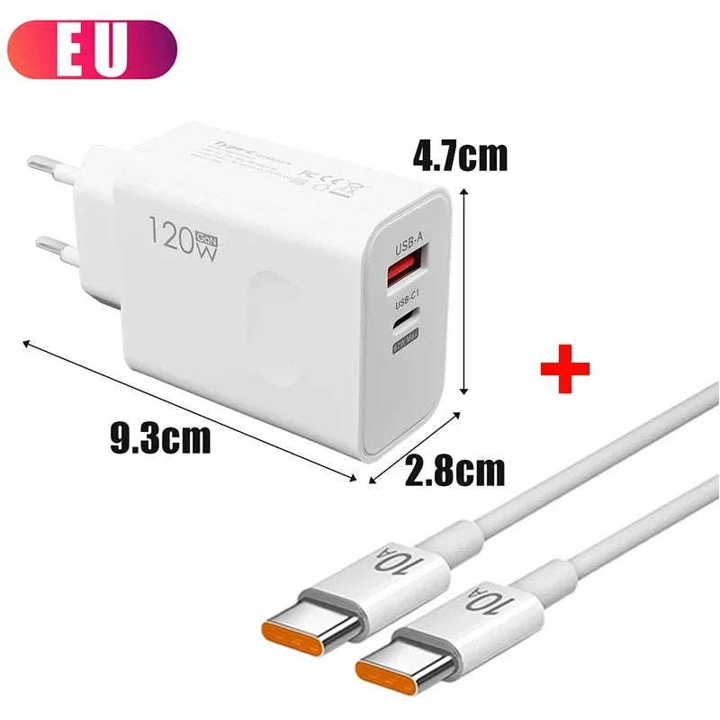 120W Fast Charger USB Type C PD Cable Fast Charging Quick Charge Adapter For iPhone 16/15 Pro Xiaomi Samsung Oneplus Huawei