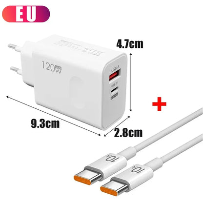 120W Fast Charger USB Type C PD Cable Fast Charging Quick Charge Adapter For iPhone 16/15 Pro Xiaomi Samsung Oneplus Huawei