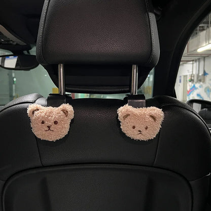 2Pcs Cute Cartoon Bear Car Seat Back Hooks Storage