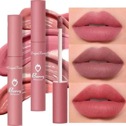 3 Pcs Strawberry Lip Glaze Set Velvet Matte Liquid Lipstick Lipstick Non Stick Cup